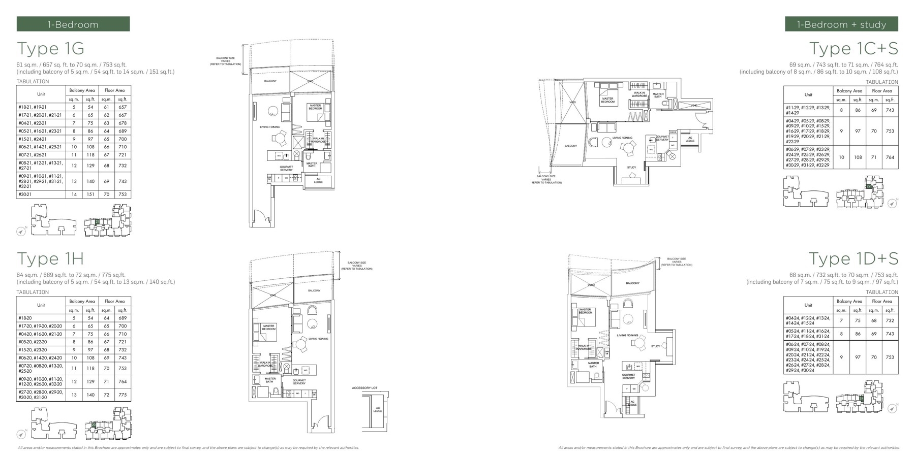 Marina One Residences 1-bedroom and study floorplans