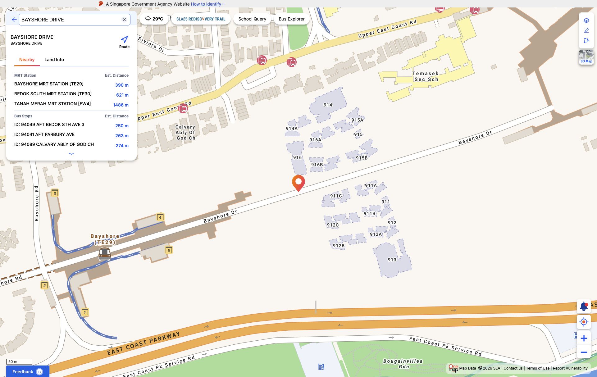 OneMap screenshot for Bayshore Drive GLS