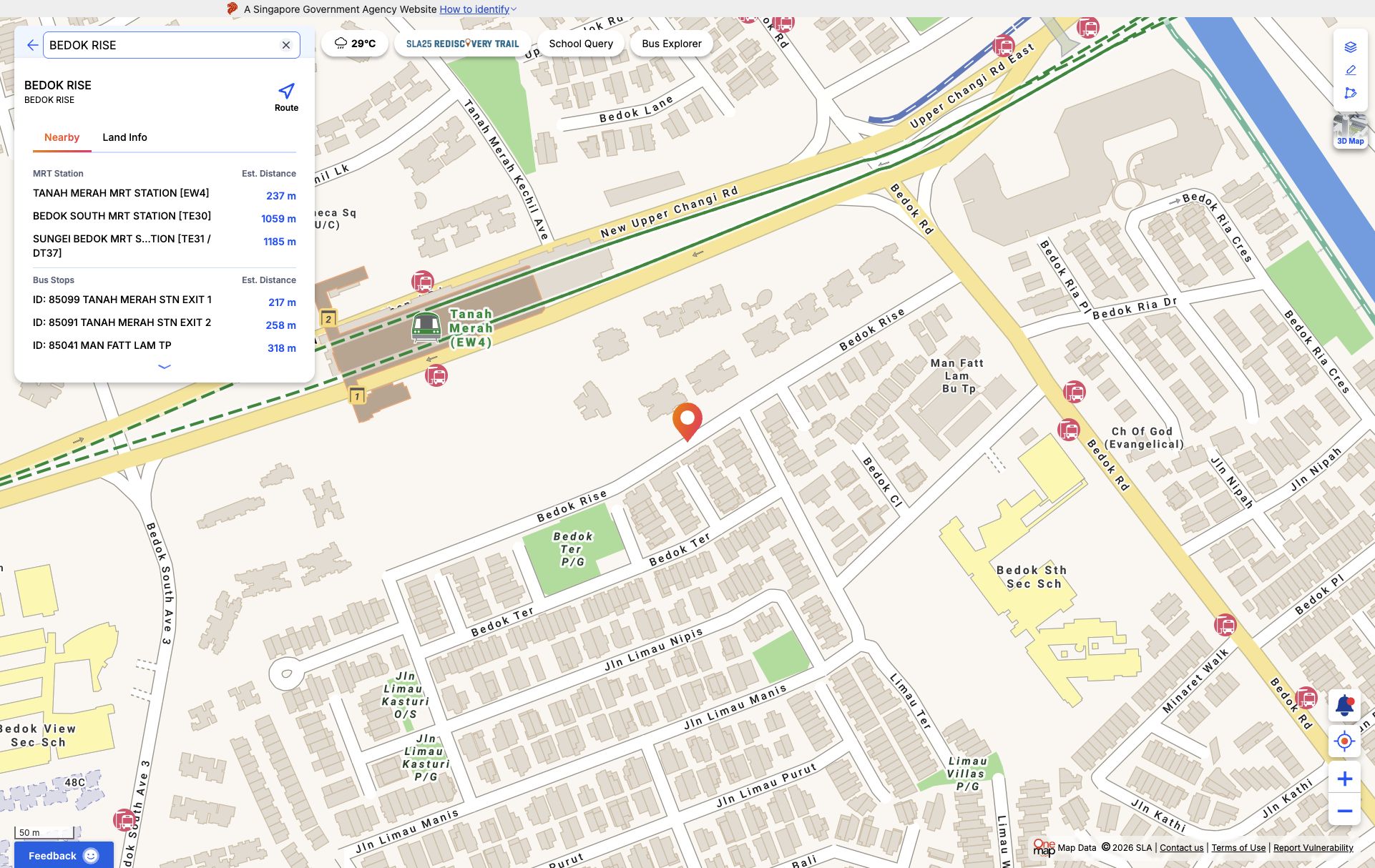 OneMap screenshot for Bedok Rise GLS