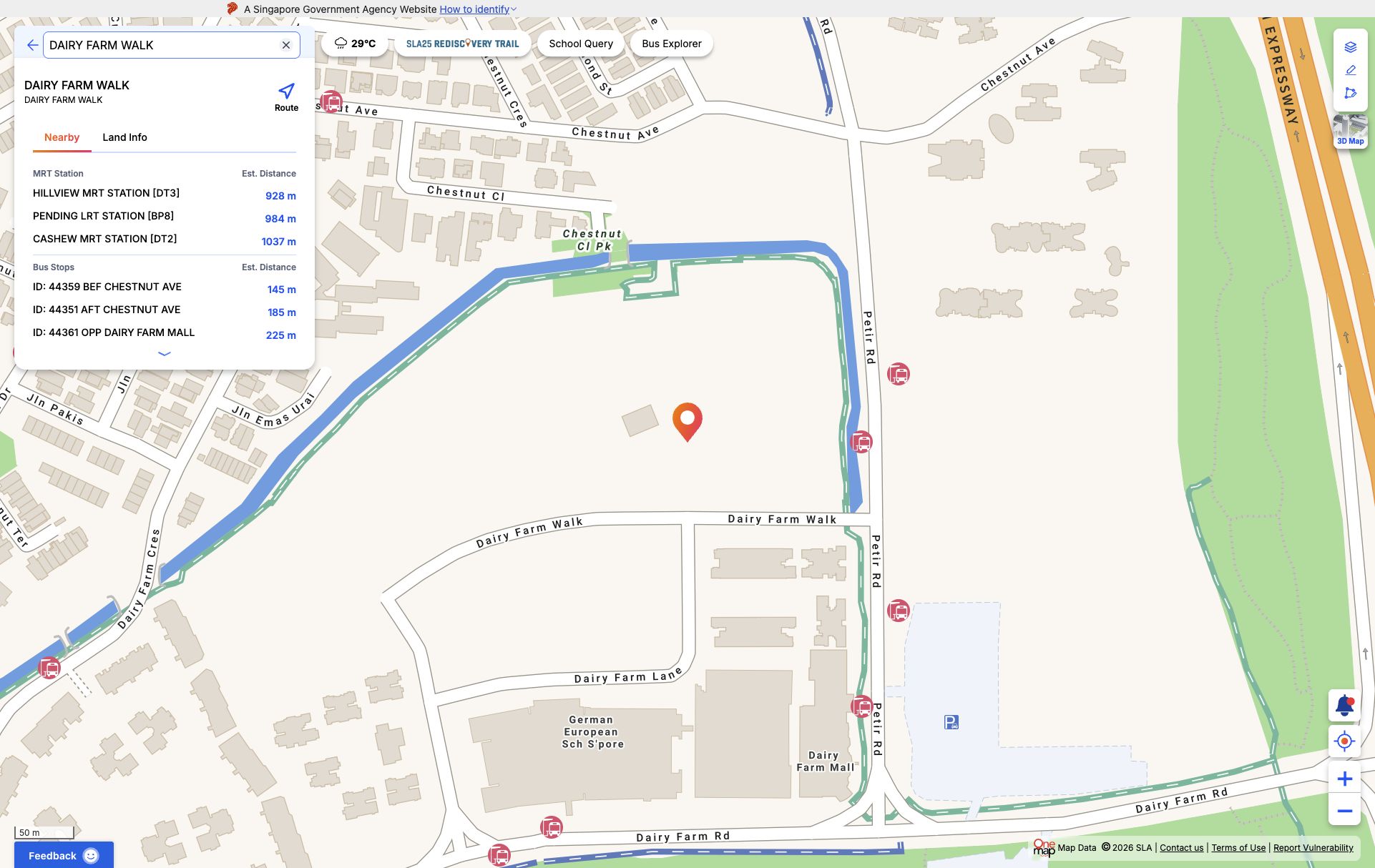 OneMap screenshot for Dairy Farm Walk GLS