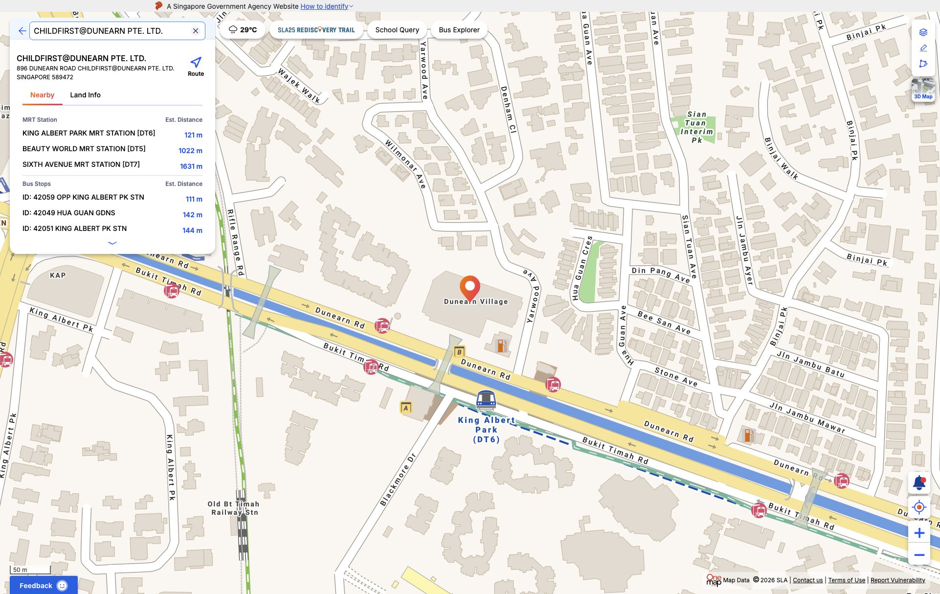 OneMap screenshot for Dunearn Road (Next to Link@896)