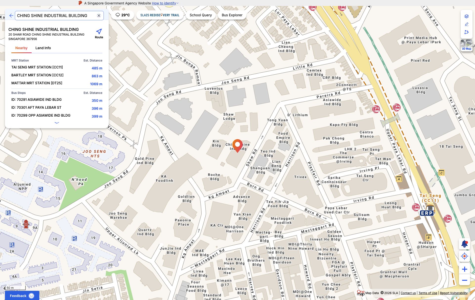 OneMap screenshot for FKA Ching Shine Industrial Building