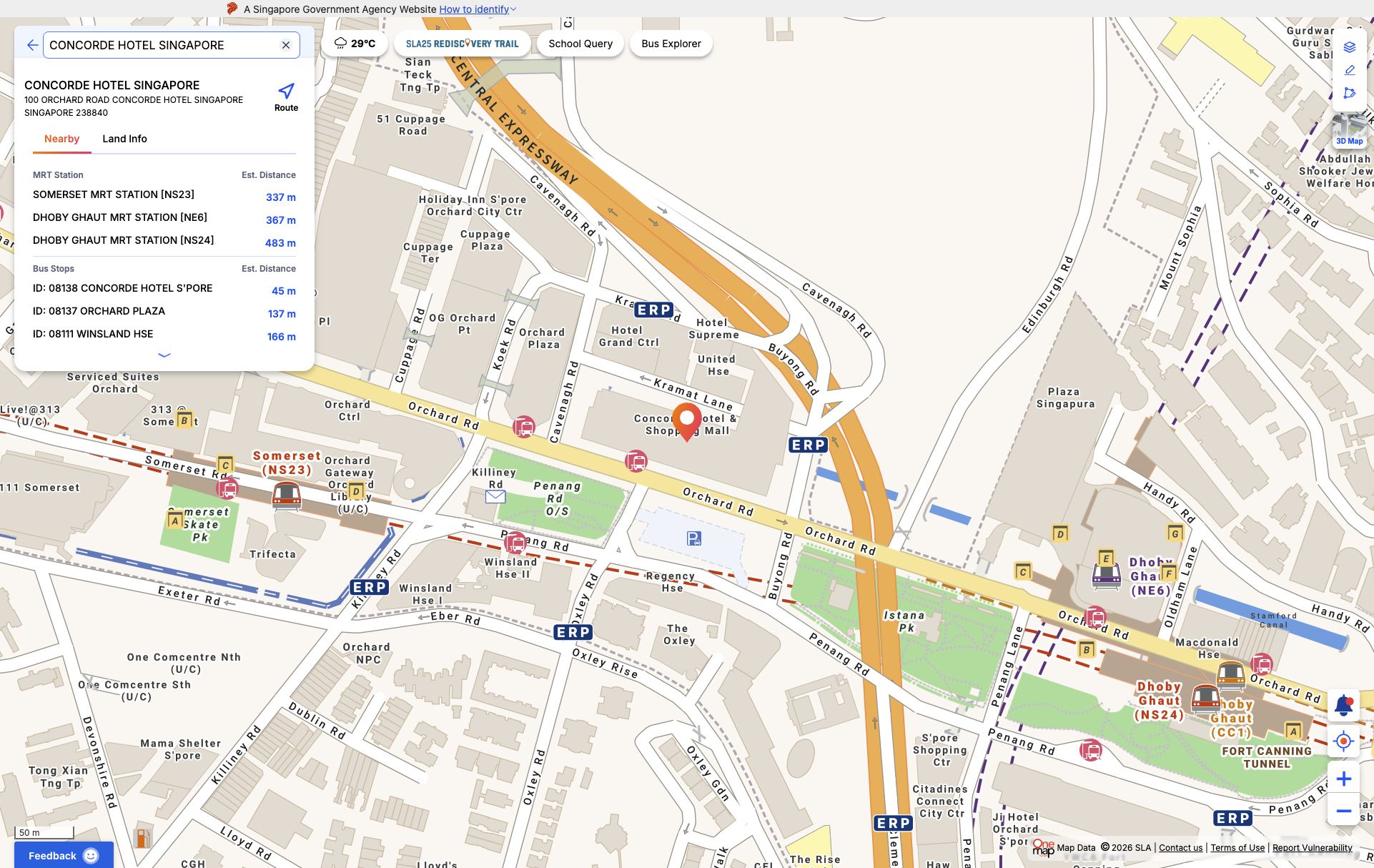 OneMap screenshot for FKA Concorde Hotel & Shopping Mall