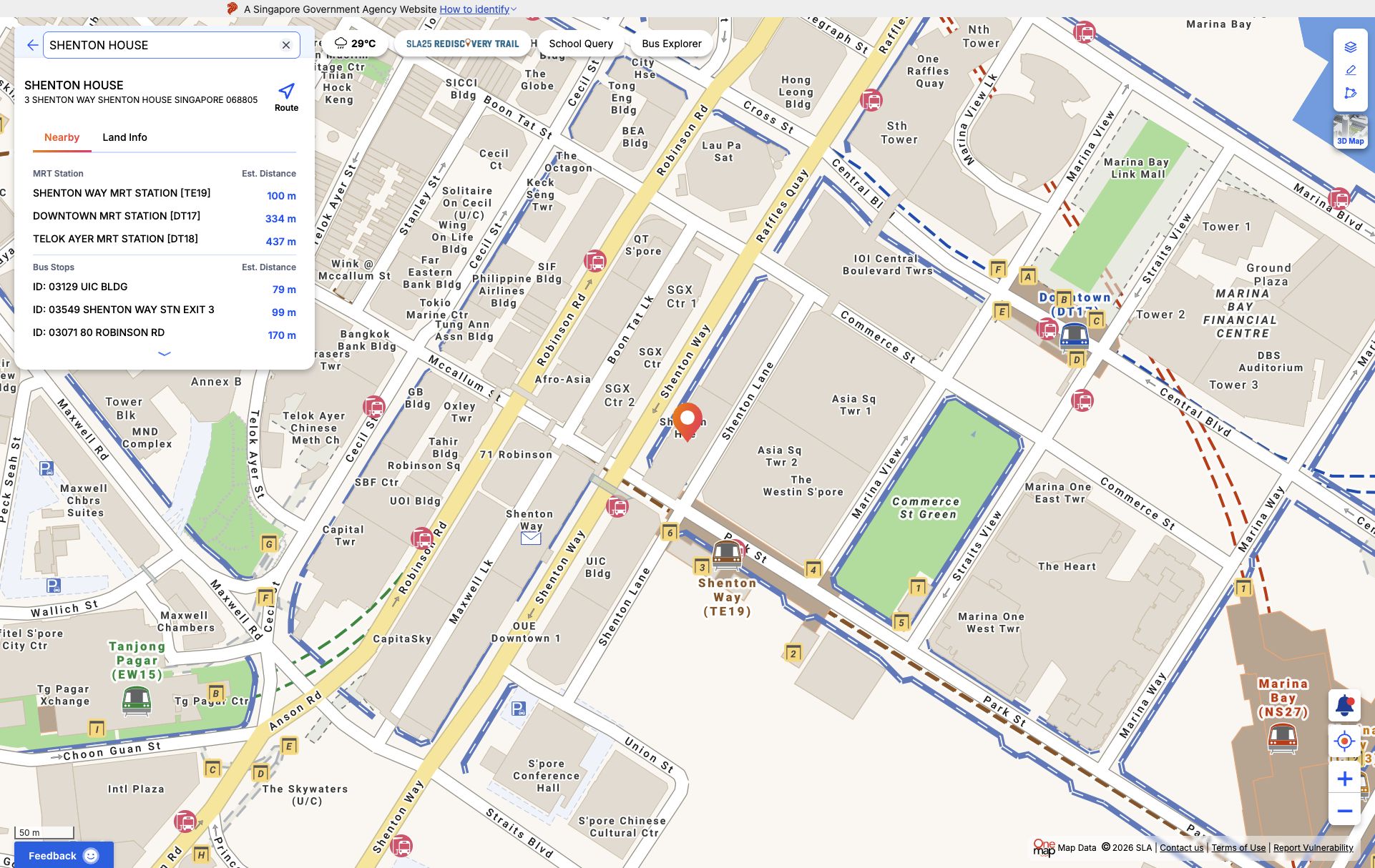 OneMap screenshot for FKA Shenton House