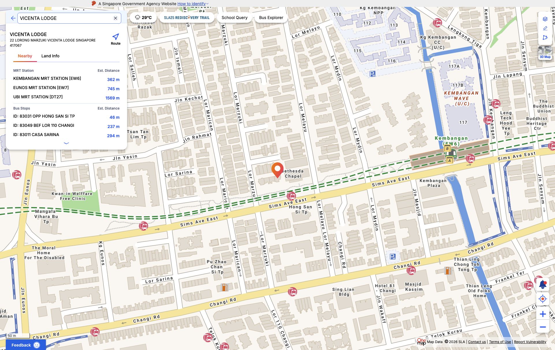 OneMap screenshot for FKA Vicenta Lodge
